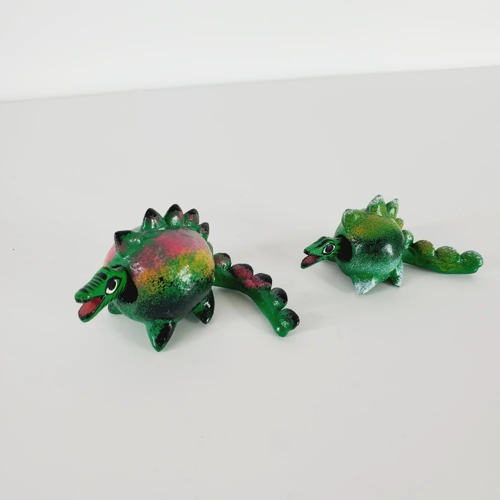 Vintage TONALA Mexico Small Animal Bobble Head Creatures Dragons Set of 2 - Picture 2 of 5